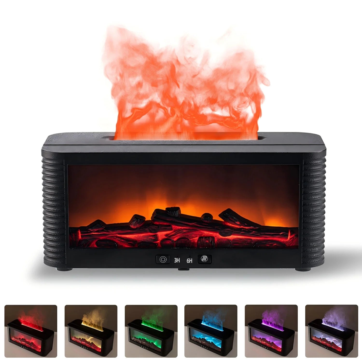 250ml Flame Fireplace Aroma Humidifier Colorful Light Aromatherapy Essential Oil Diffuser with Timed Auto Off for Home Bedroom