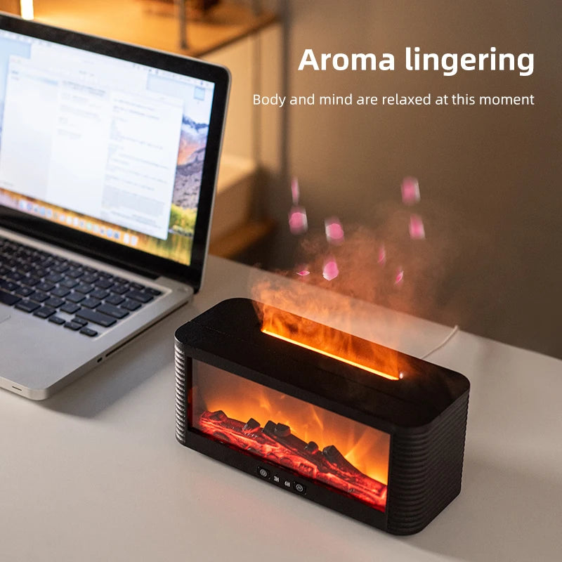 250ml Flame Fireplace Aroma Humidifier Colorful Light Aromatherapy Essential Oil Diffuser with Timed Auto Off for Home Bedroom