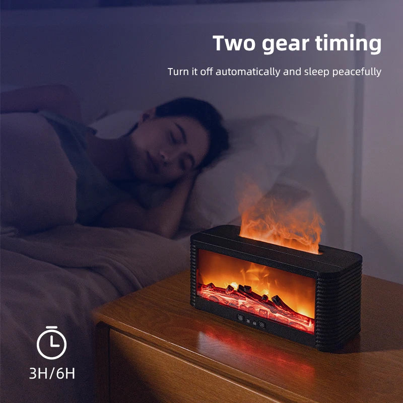 250ml Flame Fireplace Aroma Humidifier Colorful Light Aromatherapy Essential Oil Diffuser with Timed Auto Off for Home Bedroom